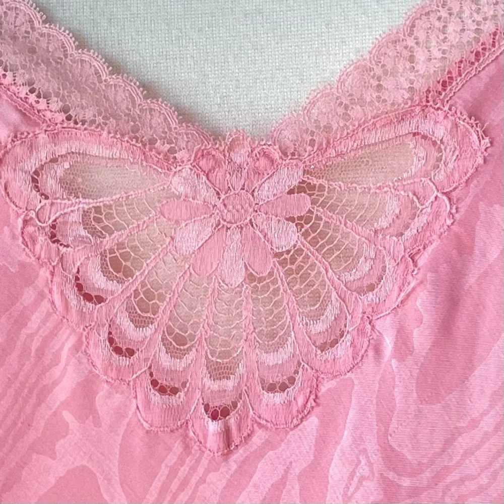 Vintage Designer Fernando Sanchez Pink Ornate Lace Detail Maxi Slip Dress Gown - Picture 7 of 15